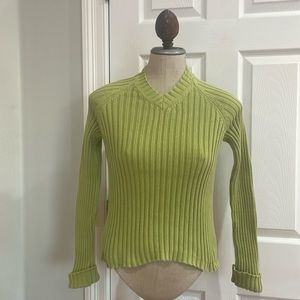 Y2K Old Navy sweater V-neck pull over ribbed 100% cotton lime green women size S